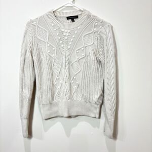 Banana Republic Cable Knit Sweater Women XS Cream Beaded Chunky Quiet Luxury